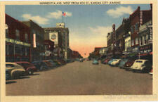 Kansas City,KS Minnesota Ave,4th St Wyandotte County Linen Postcard Vintage picture