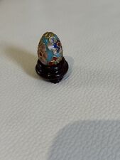 Antique Blue Gold Brass Embroider Flower Collectible Decorative Egg with Stand picture
