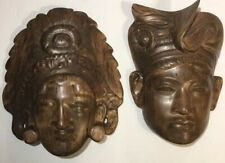Tribal Masks Face Plaque Wall Hanging 2pc Ethnic Head Dress God Goddess Ceramic  picture