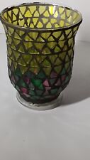 Candle Holders Vintage Mosaic Stained Glass 6in 70's picture