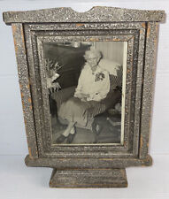 Vintage Antique Art Deco Wood Carved Swivel Frame w/Glass for 5x7 Picture picture