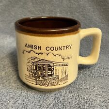 Vintg Amish Country Coffee Mug Crackle Crazed Glazing Horse Buggy Covered Bridge picture