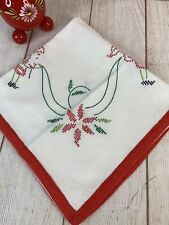 Vintage Old Swedish Embroidered Christmas Tablecloth Tomte Nisse Flower 23x22 picture