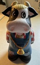 Vintage Farm Animal Coin Bank~Cow In Overalls Piggy Bank~Childs/Cow Room Decor~ picture