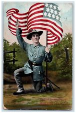 c1910's WWI Military Soldier Holding Flag Patriotic Unposted Antique Postcard picture