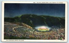 Postcard Hollywood Bowl, Hollywood CA linen at night 1935 J145 picture