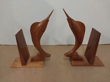 Vintage Handcrafted Mid Century 10” MONKEY POD Marlin Waikiki Woods Set Book End picture