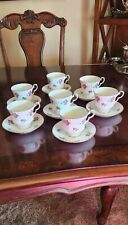 Hammersley Fine Bone set of 7 Tea Cup & Saucer Pink Roses Gold Trim England picture