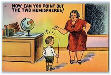 c1910's Fat Woman Teacher Point Out The Two Hemispheres Risque Humor Postcard picture