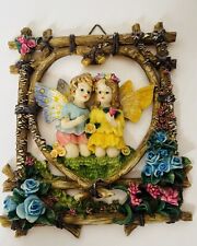 Fairy Best Friends Floral Garden Scene 3D Ceramic Wall Hanging Hand Painted picture