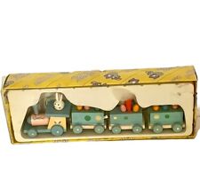 VTG SMALL WOODEN EASTER BUNNY RABBIT TRAIN Table Decor ORNAMENTS WOOD picture