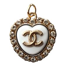 Chanel Heart Pendant Metal Gold White Rhinestone Zipper Pull 22MM picture