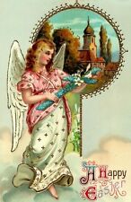 EAS Stunning Easter Angel Gel Gold Gilt Cross Germany c1910 Art Nouveau Postcard picture