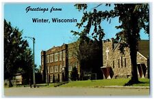 c1960's Greetings From Winter Wisconsin WI First Presbyterian Church Postcard picture