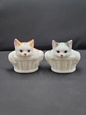 Pair Of White Kittens In Basket Porcelain Salt And Pepper Shakers By Ron Gordon picture