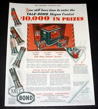 1928 OLD MAGAZINE PRINT AD, YALE-BOND ELECTRIC FLASHLIGHTS & BATTERIES, CONTEST picture