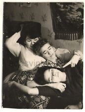 1961 Three girls pretty women sleeping eyes closed closeness embrace vtg photo picture