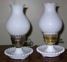 Vintage Pair Of White Milk Glass Hobnail Boudoir Table Lamps picture