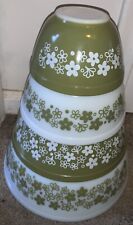 Vintage Pyrex Spring Blossom Crazy Daisy Nesting Mixing Bowls Green Set Of 4 EX picture