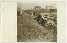 RPPC Postcard Train Wreck & Car Aftermath Railroad Track Repair Business Men picture