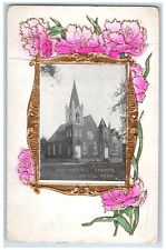 Dows Iowa Postcard Methodist Church Building Embossed Frame Flowers 1910 Vintage picture