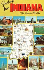 Greetings From Indiana The Hoosier State Map Vintage Postcard 1961 Posted picture