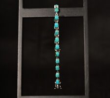 Original Vintage Sterling Silver .925 Turquoise Gemstone Bracelet 18+ Carats 8.5 picture