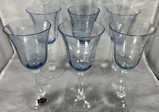 LENOX Wine Glass Sky Blossoms Blue Bowl Hand Blown Lead Crystal Set of 6 picture
