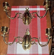 Set Of Vintage Double Brass Candle Holders Ethan Allan Hollywood Regency Wall... picture