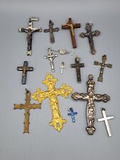 Vtg Lot 14 Cross Pendant Crucifix Religious Christianity Catholic Mixed Metals  picture