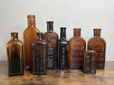 Lot Of 8 Antique Amber Medicine Bottles Globers Father John Maltine Ozomulsion picture