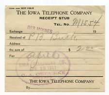 The Iowa Telephone Company Receipt Stub Apr 13, 1917 picture