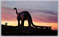 Postcard - Dinosaur Park, Rapid City, SD - Brontosaurus at Sunset, c 1950s (E13) picture