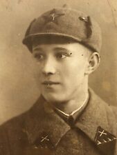 1930s Handsome Young Guy  Budenovets Soviet Era Red Army RARE Antique Portrait picture