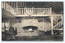 1932 New Fireplace York Camps Loon Lake Rangeley Lakes ME RPPC Photo Postcard picture