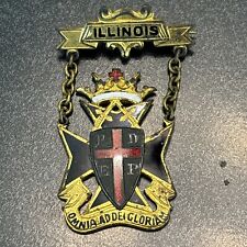 1906 early Illinois KNGHTS TEMPLAR Enamel pinback medal MASONIC 50th Anniv Hj picture