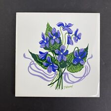 Vintage Ceramic Tile Wall Art Purple Violets Phyllis Howard ScreenCraft Portugal picture