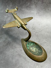 Trench Art WW2 Military Plane on Ashtray Base Very Heavy Aeroplane Brass picture