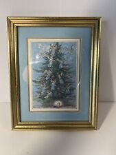 Vintage Framed Picture Christmas Tree With Angels And Baby Jesus 8.5x6.5” Matted picture