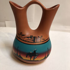Navajo Pottery Wedding Vase Signed Charles Navajo Vintage 1980s Hand Painted 8” picture