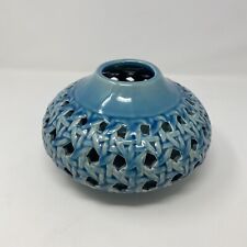 Vintage Antique Blue Reticulated Ceramic Vase MCM Asian picture