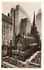 New York City New York Trinity Church Broadway & Wall Street RPPC Postcard picture