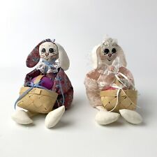 Vintage Handmade  Folk Art Easter Bunny doll Pair shelf sitter bowl filler picture