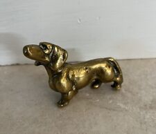 Vintage Small Brass Dachshund Weiner Dog Sculpture Desk Art Figurine Collectible picture