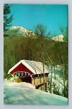 Franconia Notch Winter View, Flume Covered Bridge Vintage New Hampshire Postcard picture