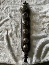 Antique Sleigh Bells On Leather Strap - Approx. 24”.   BEAUTIFUL SOUNDS. picture