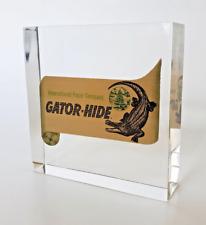 Vtg Lucite Acrylic Gator-Hide Alligator Crocodile Paperweight Block Retro Decor picture