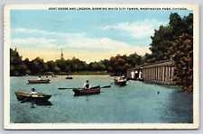 Original Vintage Outdoor Postcard Boat House Lagoon Washington Park Chicago, IL picture