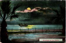 Postcard Moonlight on Pacific Boat Full Moon Night Oakland CA California c1911 picture