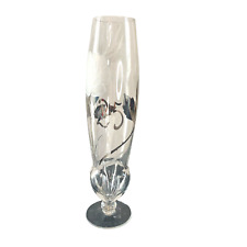 Vintage 25th Wedding Anniversary Glass Vase Silver Print Flowers On Glass 12